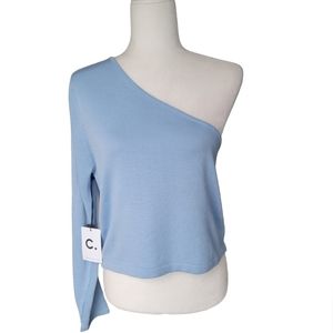 NWT Callahan Knitwear Lora One Shoulder Top, Size Large, Color Light Blue